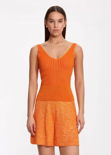 V Yaka Ribli Turuncu Triko Üst - 1