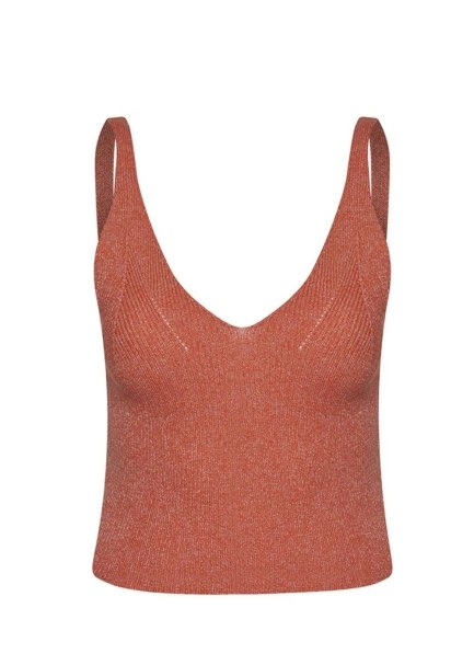 V Yaka Turuncu Crop Triko Üst - 6