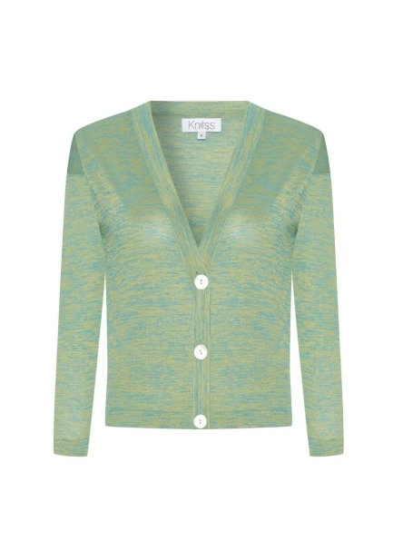 V Yaka Yeşil Triko Hırka - 6