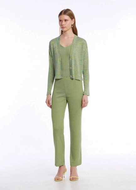 V Yaka Yeşil Triko Hırka - 4