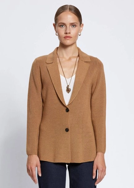 Virgin Wool Camel Knit Jacket - 1