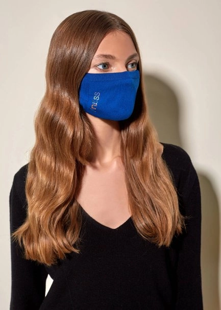 Washable Cotton Blue Knit Face Cover - 2