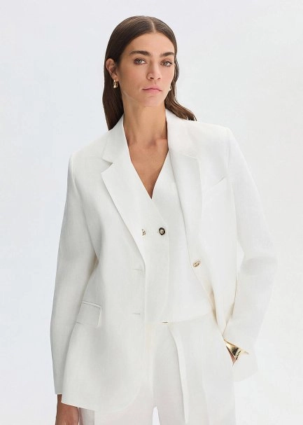 WHITE LINEN BLAZER JACKET - 1