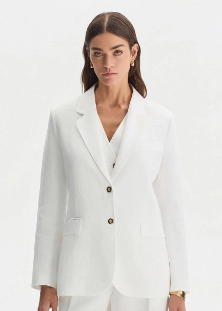 WHITE LINEN BLAZER JACKET - 2