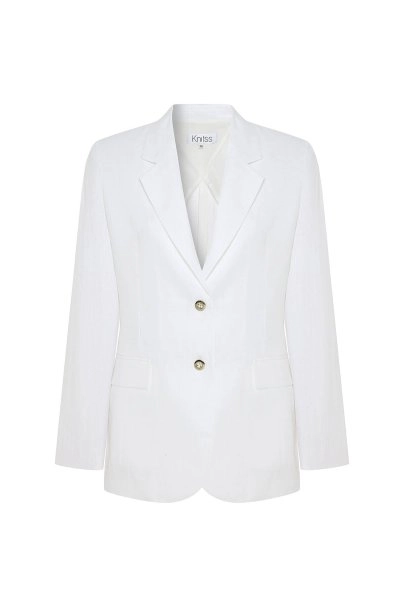 WHITE LINEN BLAZER JACKET - 6