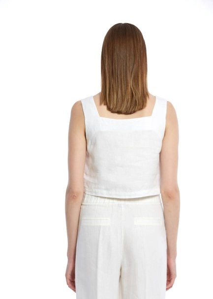 WHITE LINEN CROP TOP - 5