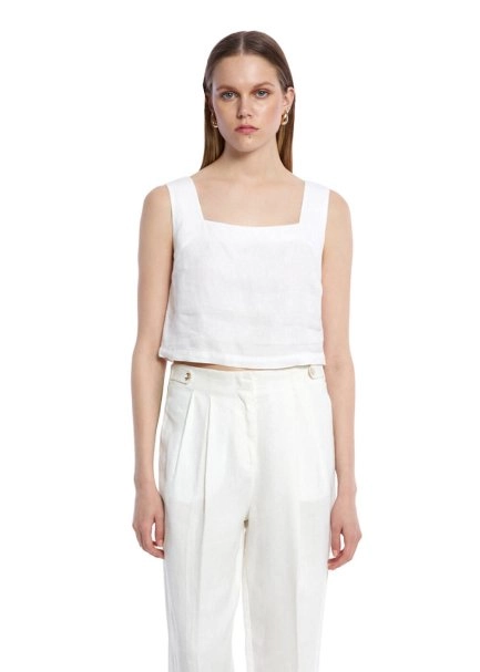 WHITE LINEN CROP TOP - 2