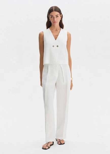 WHITE LINEN DOUBLE BUTTON VEST - 2