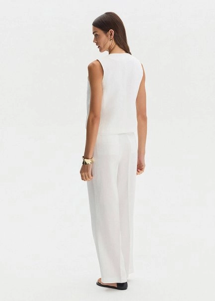 WHITE LINEN DOUBLE BUTTON VEST - 5