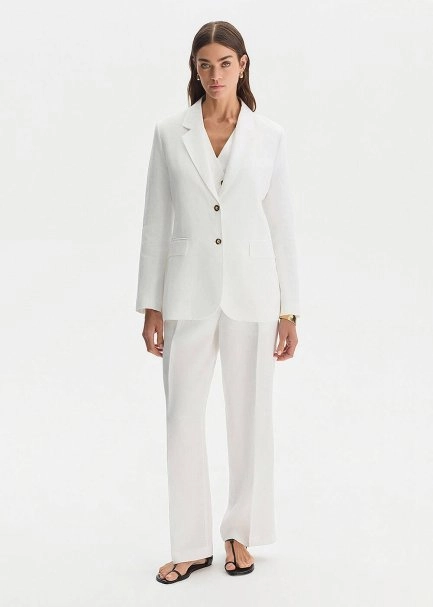 WHITE LINEN PLEATED PANTS - 4