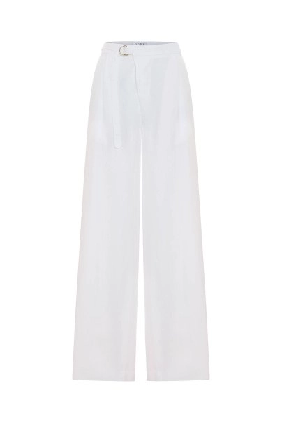 WHITE LINEN PLEATED PANTS - 6