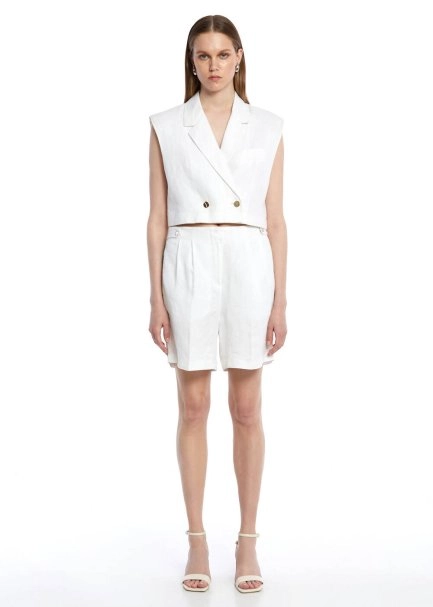WHITE LINEN SHORTS - 2