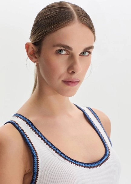 WHITE ORGANIC MERSERISE COTTON KNIT TOP - 3