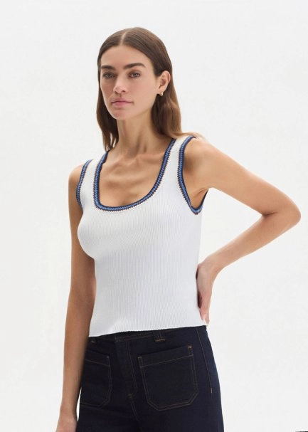 WHITE ORGANIC MERSERISE COTTON KNIT TOP - 1