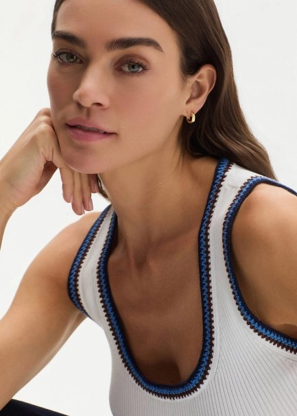 WHITE ORGANIC MERSERISE COTTON KNIT TOP - 4