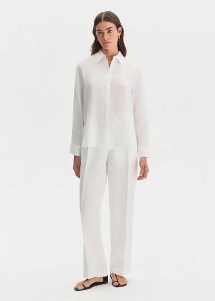 WHITE REGULAR FIT LINEN SHIRT - 2