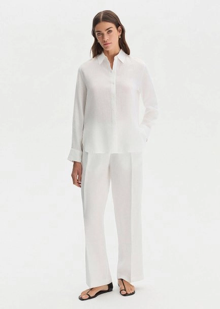 WHITE REGULAR FIT LINEN SHIRT - 3