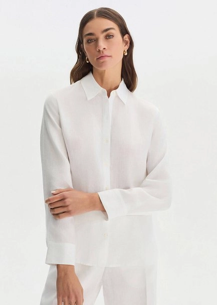 WHITE REGULAR FIT LINEN SHIRT - 1