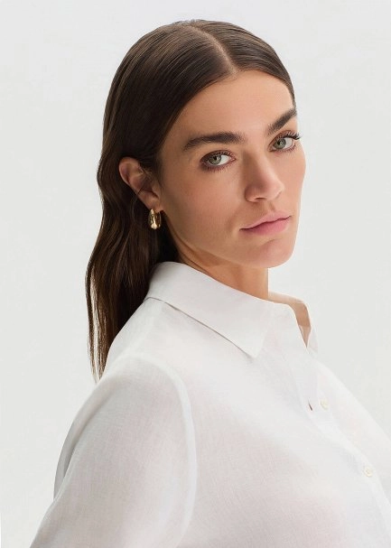 WHITE REGULAR FIT LINEN SHIRT - 4