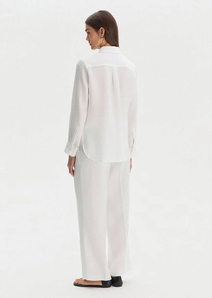 WHITE REGULAR FIT LINEN SHIRT - 5