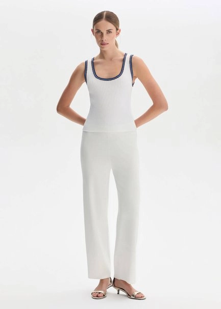WHITE RIBBED DETAILED KNIT PANTS - 2