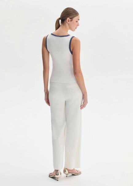 WHITE RIBBED DETAILED KNIT PANTS - 5