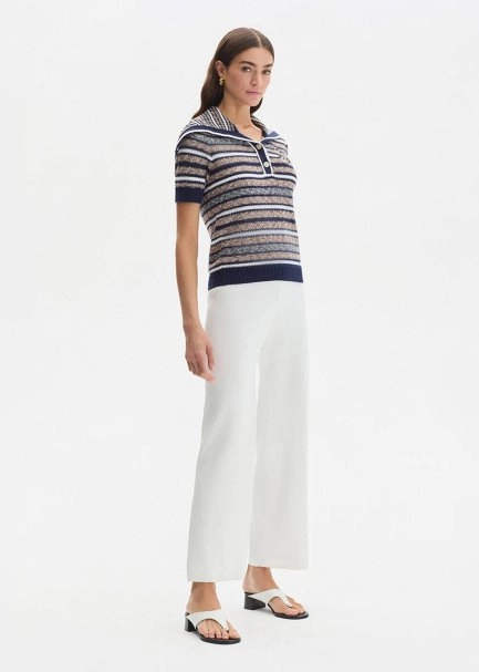WHITE RIBBED DETAILED KNIT PANTS - 3