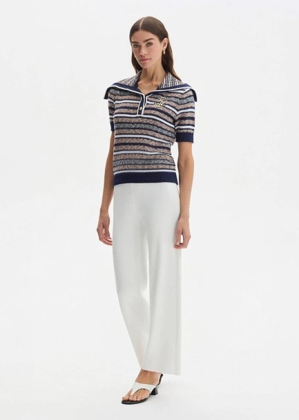 WHITE RIBBED DETAILED KNIT PANTS - 4
