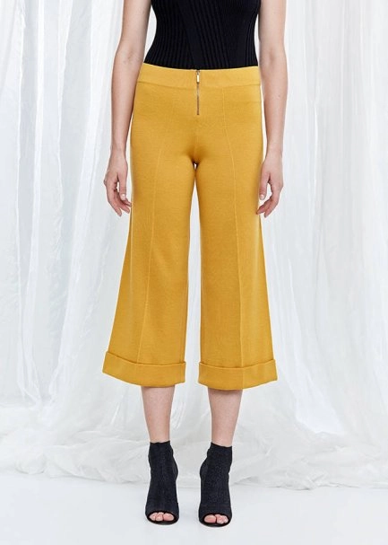 Wide Leg Yellow Knit Trousers - 1