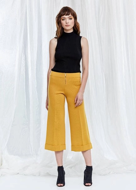 Wide Leg Yellow Knit Trousers - 2