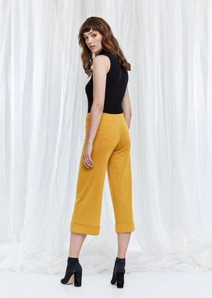 Wide Leg Yellow Knit Trousers - 3