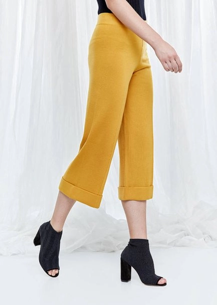 Wide Leg Yellow Knit Trousers - 4