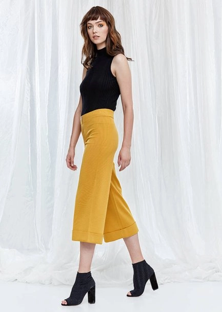 Wide Leg Yellow Knit Trousers - 5