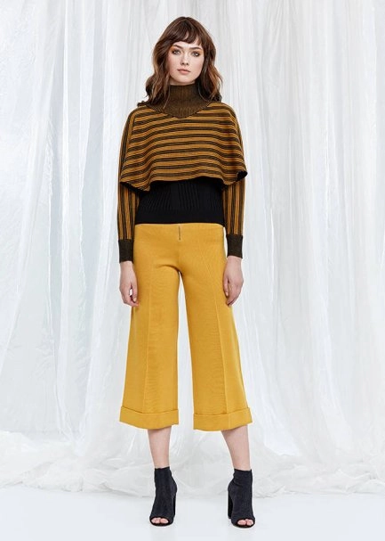 Wide Leg Yellow Knit Trousers - 6