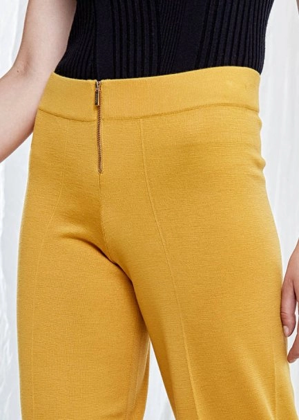Wide Leg Yellow Knit Trousers - 7