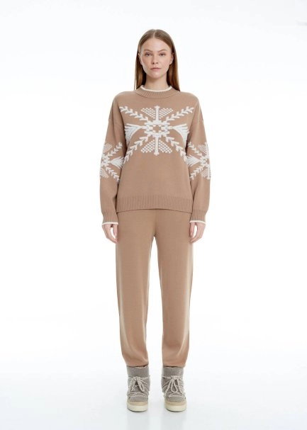 Winter Pattern Camel Extrafine Merino Knit Sweater - 2