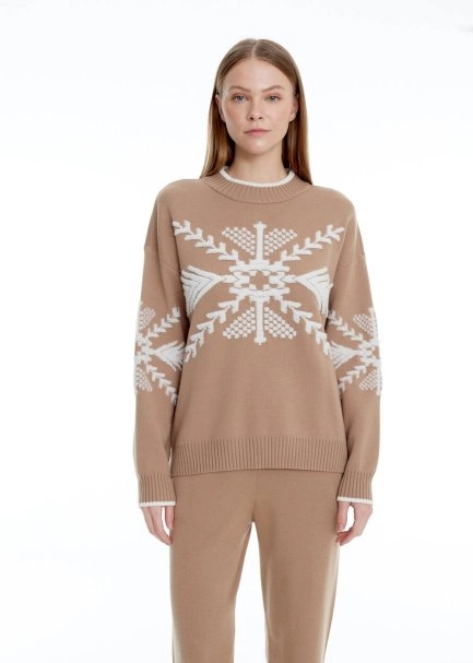 Winter Pattern Camel Extrafine Merino Knit Sweater - 1