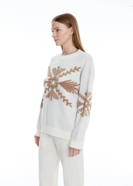 Winter Pattern Ecru Extrafine Merino Knit Sweater - 4