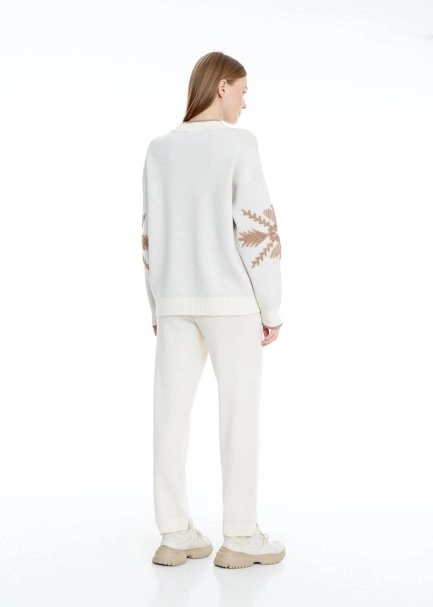 Winter Pattern Ecru Extrafine Merino Knit Sweater - 5