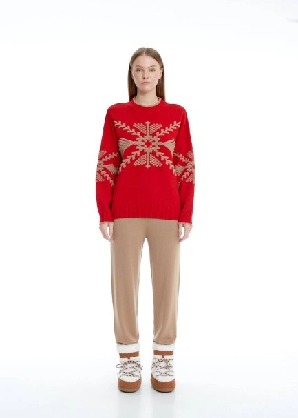 Winter Pattern Red Extrafine Merino Knit Sweater - 2