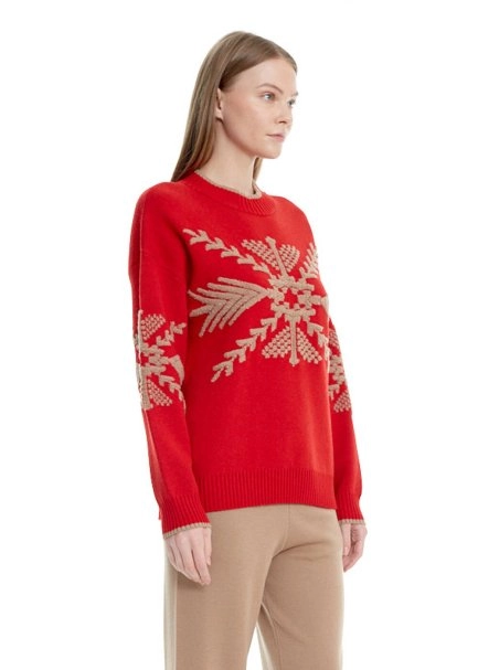 Winter Pattern Red Extrafine Merino Knit Sweater - 4