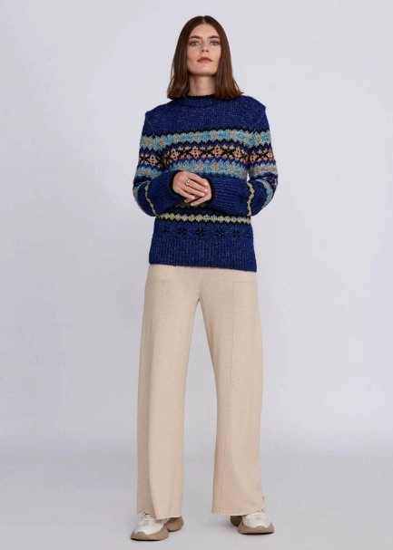 Winter Patterned Blue Knit Sweater - 2