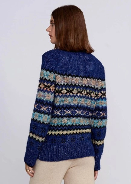 Winter Patterned Blue Knit Sweater - 3