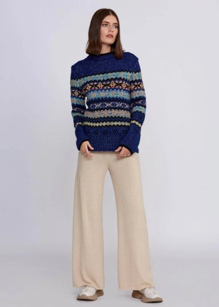 Winter Patterned Blue Knit Sweater - 5