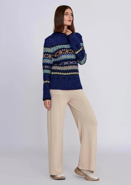 Winter Patterned Blue Knit Sweater - 6