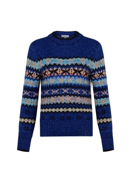 Winter Patterned Blue Knit Sweater - 8