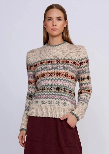 Winter Patterned Cream Knit Sweater - 1