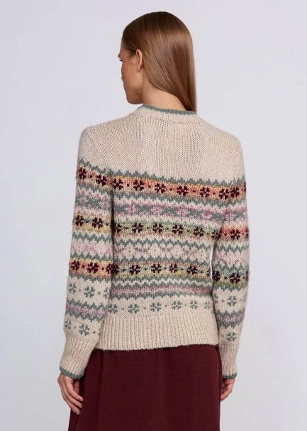 Winter Patterned Cream Knit Sweater - 3