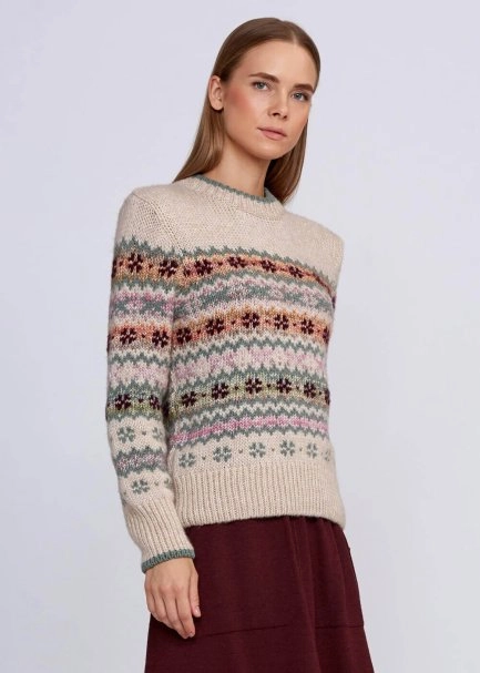 Winter Patterned Cream Knit Sweater - 4