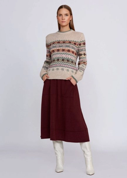 Winter Patterned Cream Knit Sweater - 5